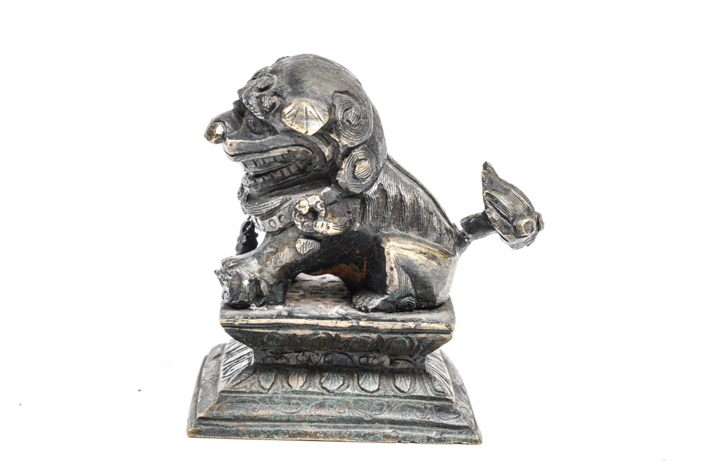 Antique Chinese Spelter Metal Guardian Lion Figure