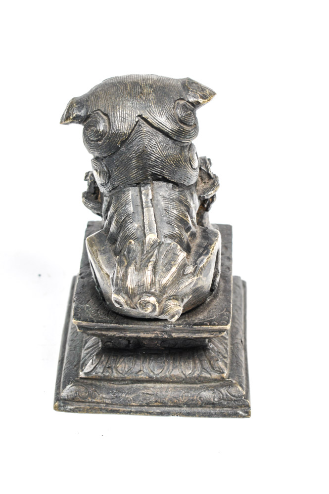 Antique Chinese Spelter Metal Guardian Lion Figure