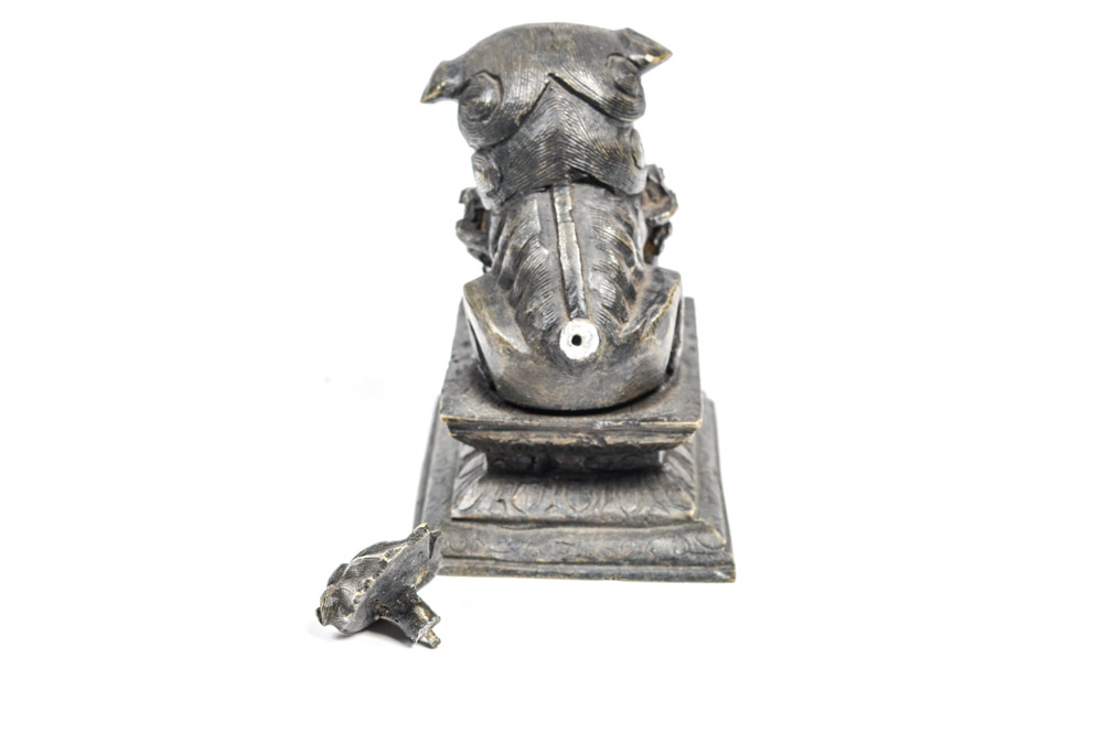 Antique Chinese Spelter Metal Guardian Lion Figure