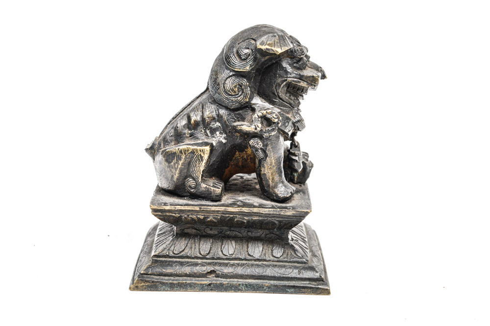 Antique Chinese Spelter Metal Guardian Lion Figure
