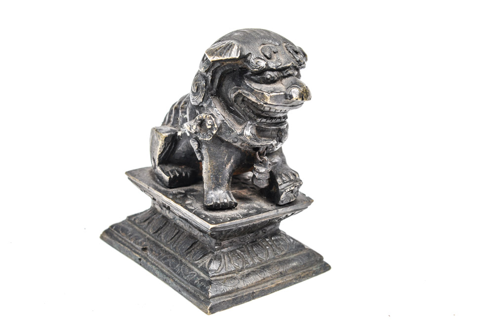 Antique Chinese Spelter Metal Guardian Lion Figure