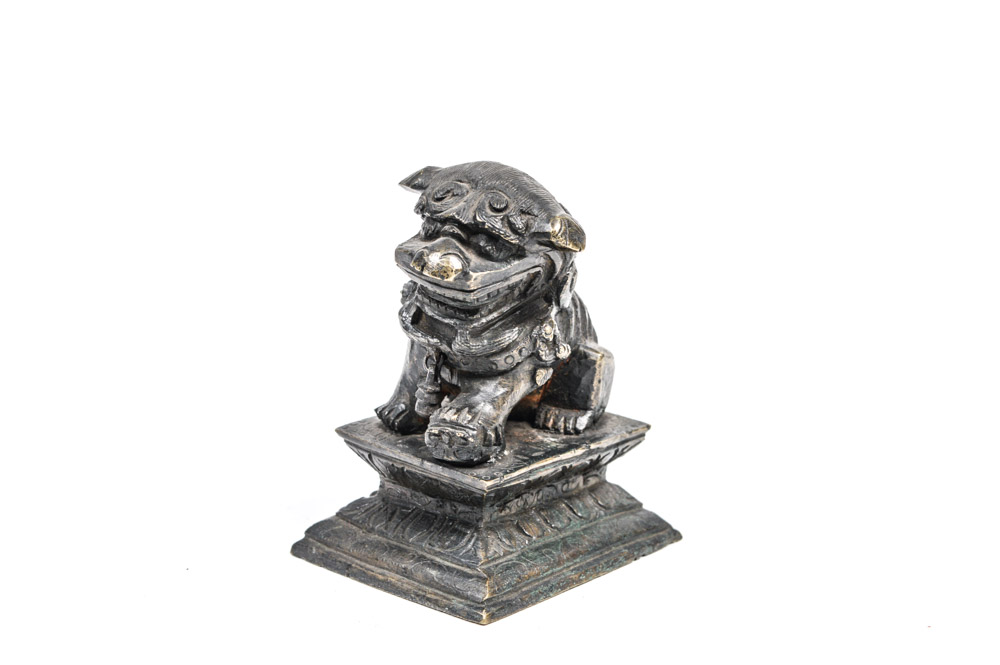 Antique Chinese Spelter Metal Guardian Lion Figure