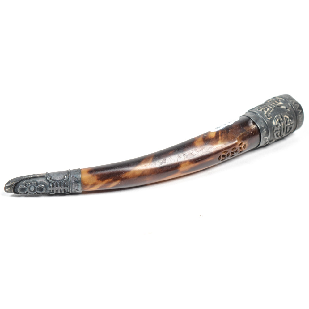 Late Qing Dynasty Tortoise Shell and Sterling Fingernail Guard