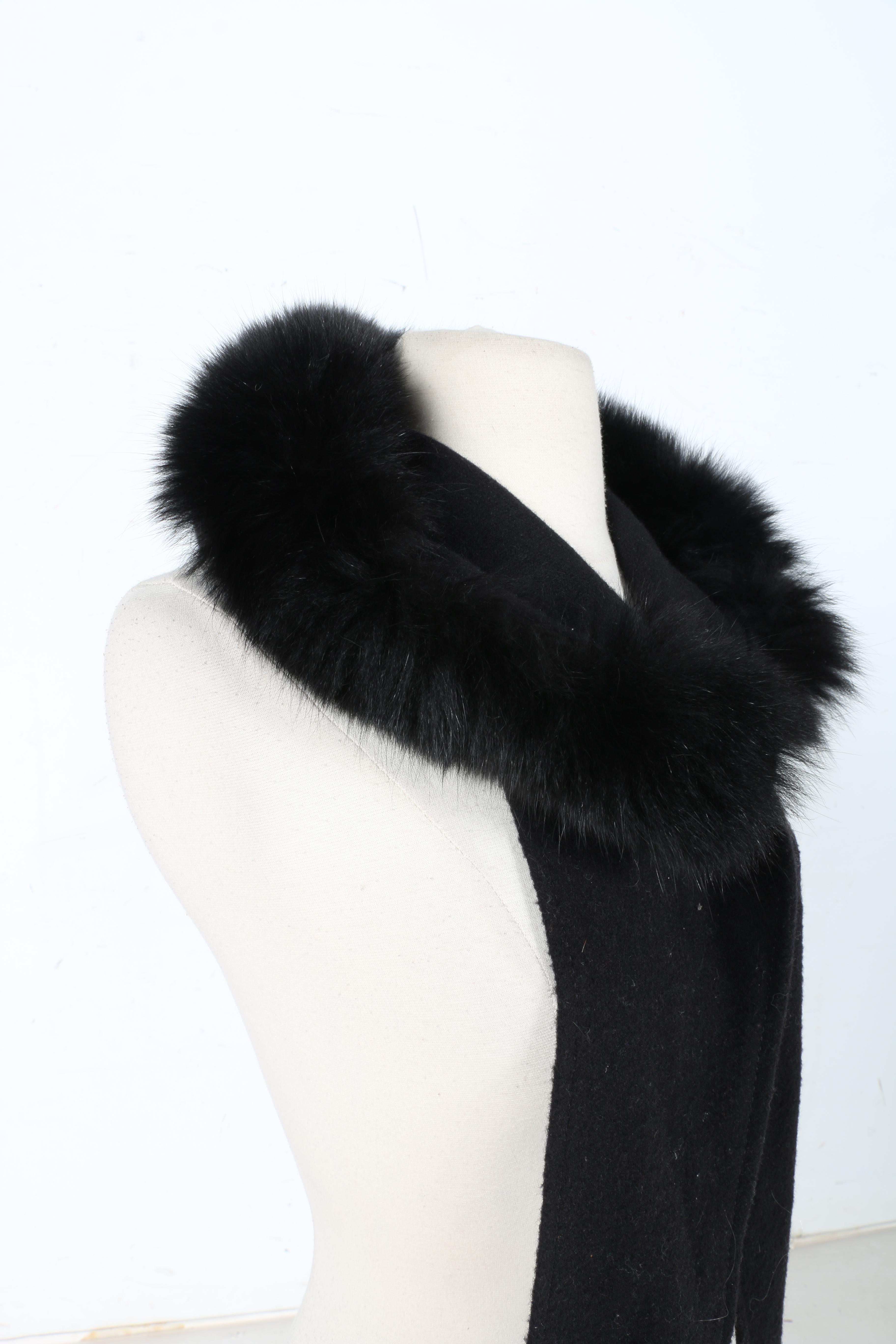 Black Fox Fur Trimmed Hood Scarf
