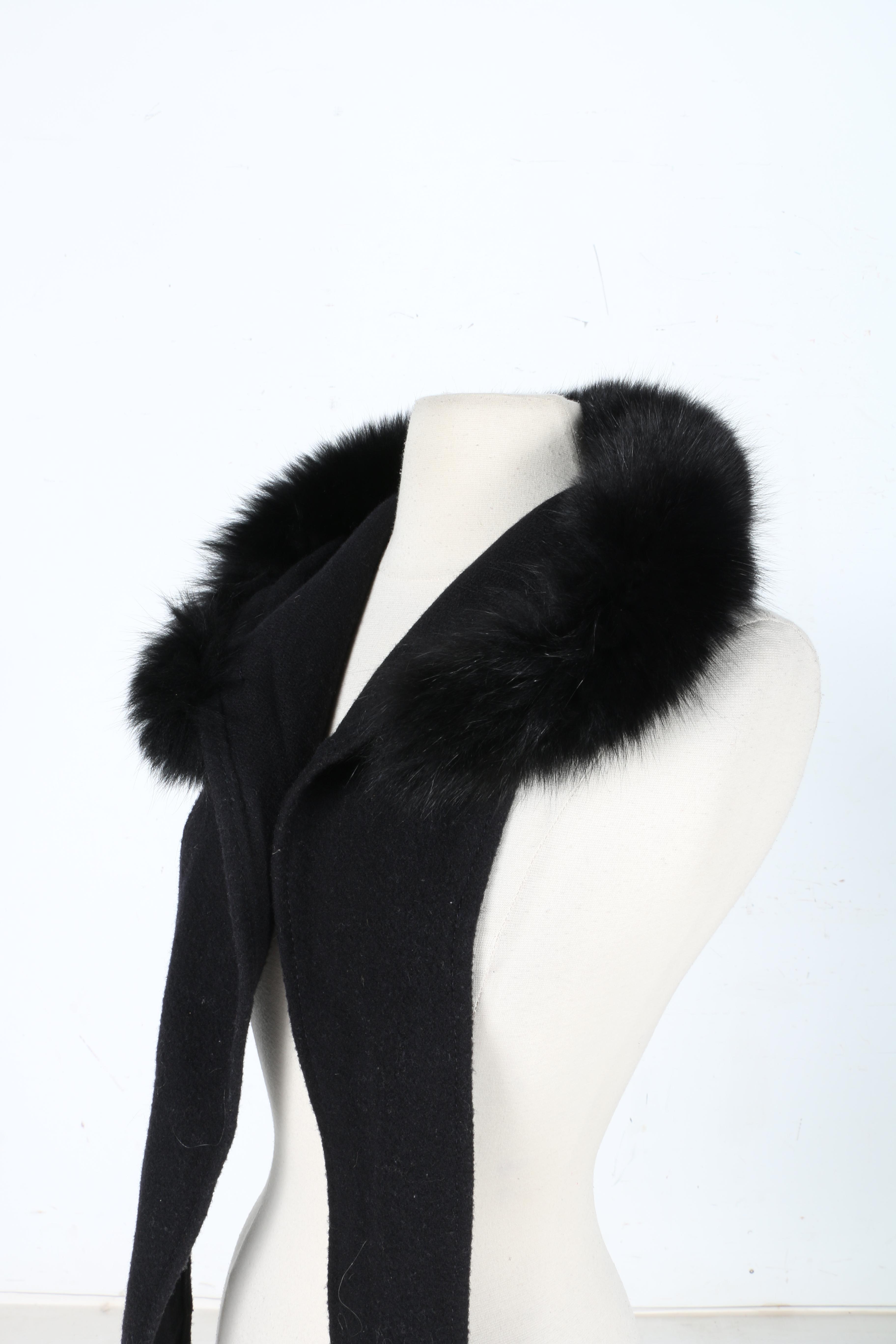 Black Fox Fur Trimmed Hood Scarf
