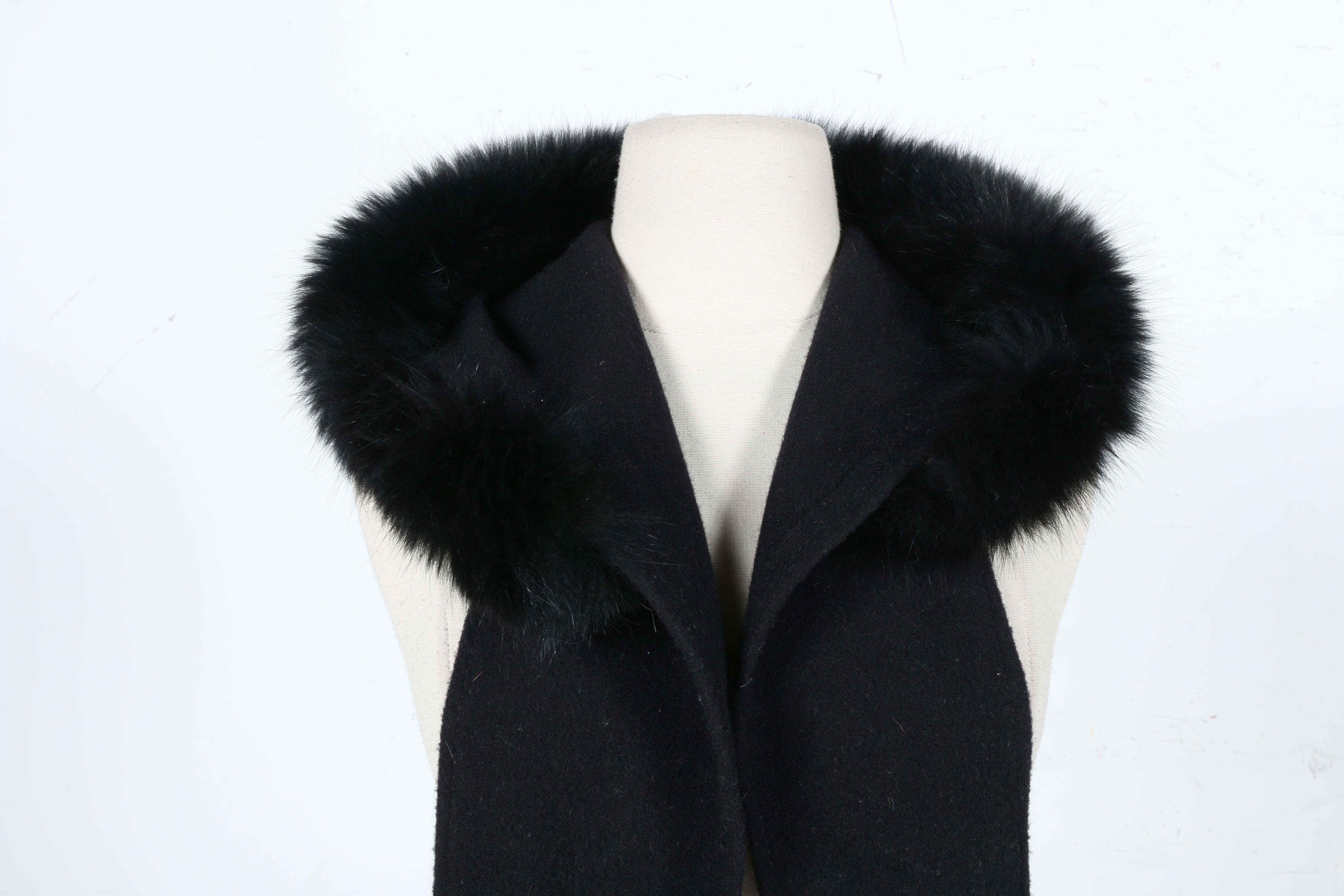 Black Fox Fur Trimmed Hood Scarf