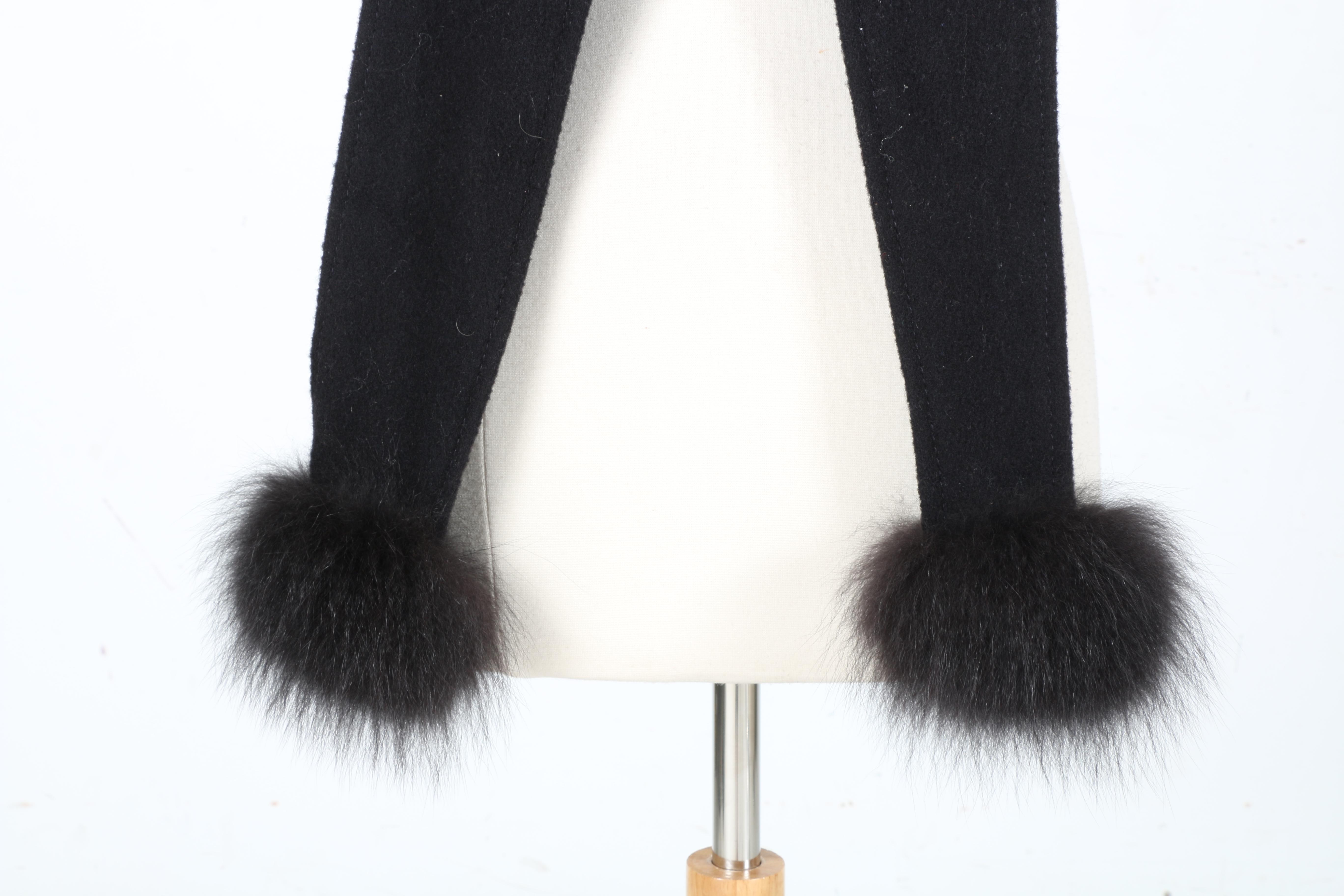 Black Fox Fur Trimmed Hood Scarf