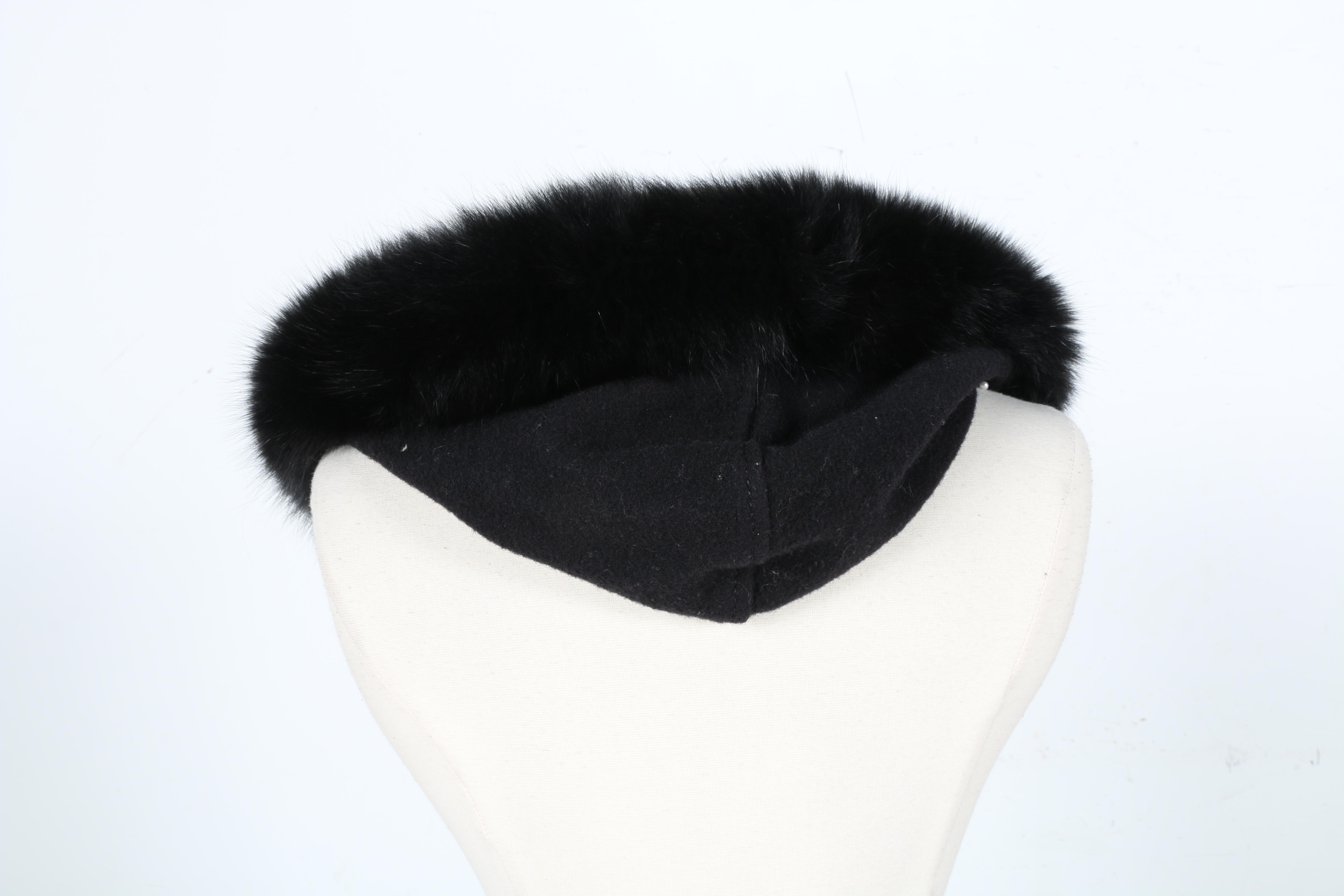 Black Fox Fur Trimmed Hood Scarf
