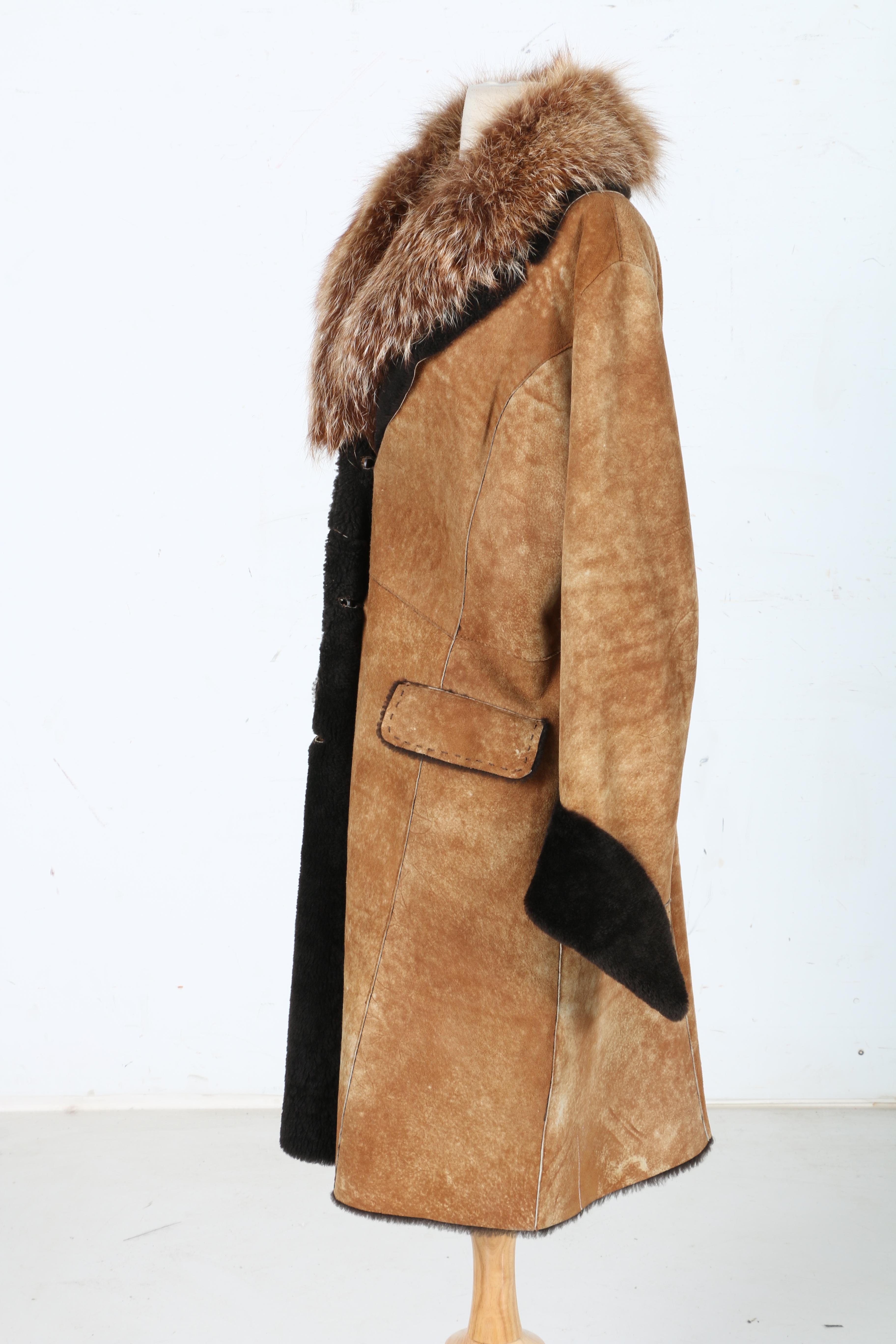 INOCHI Suede and Lamb Coat With Fox Collar