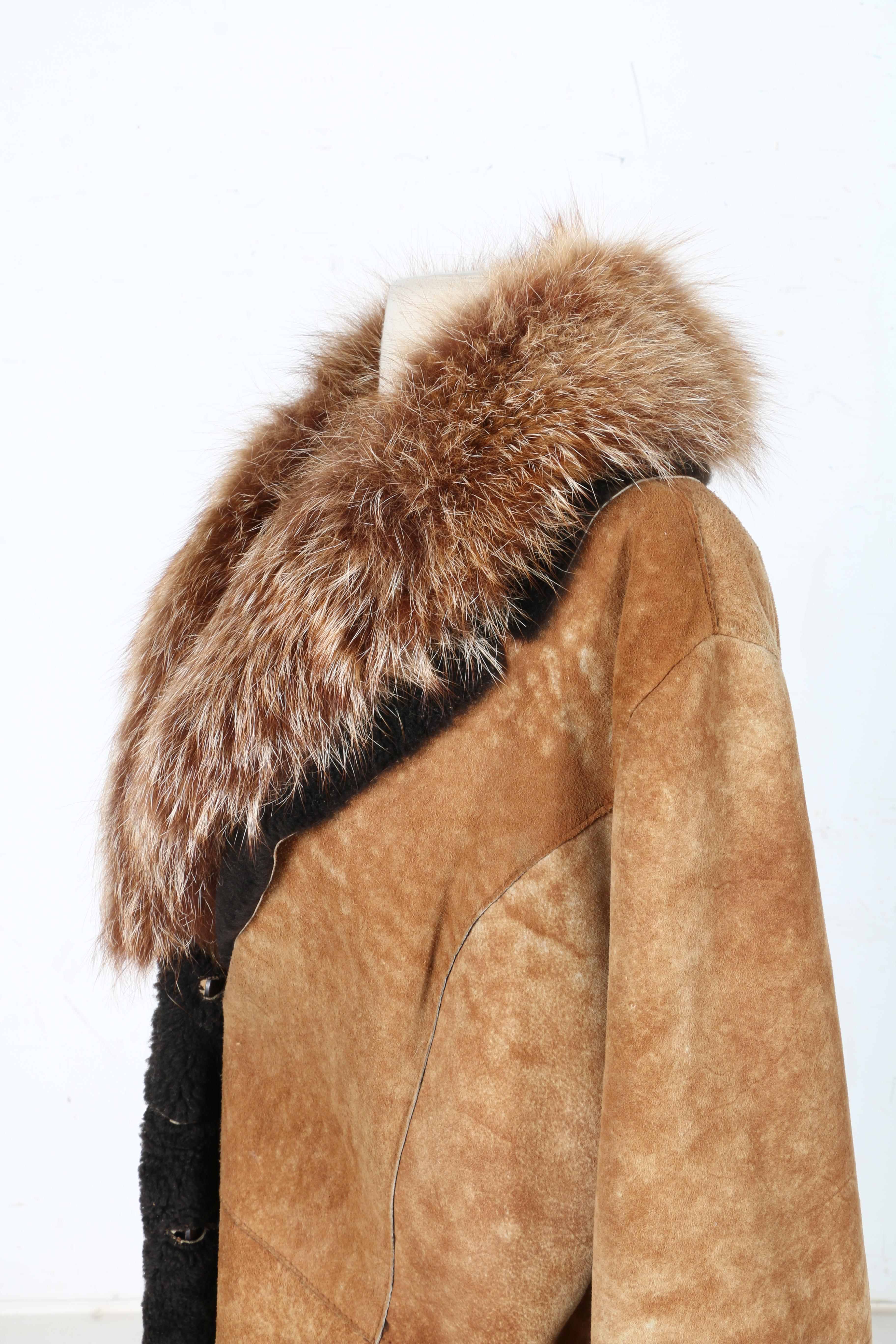 INOCHI Suede and Lamb Coat With Fox Collar