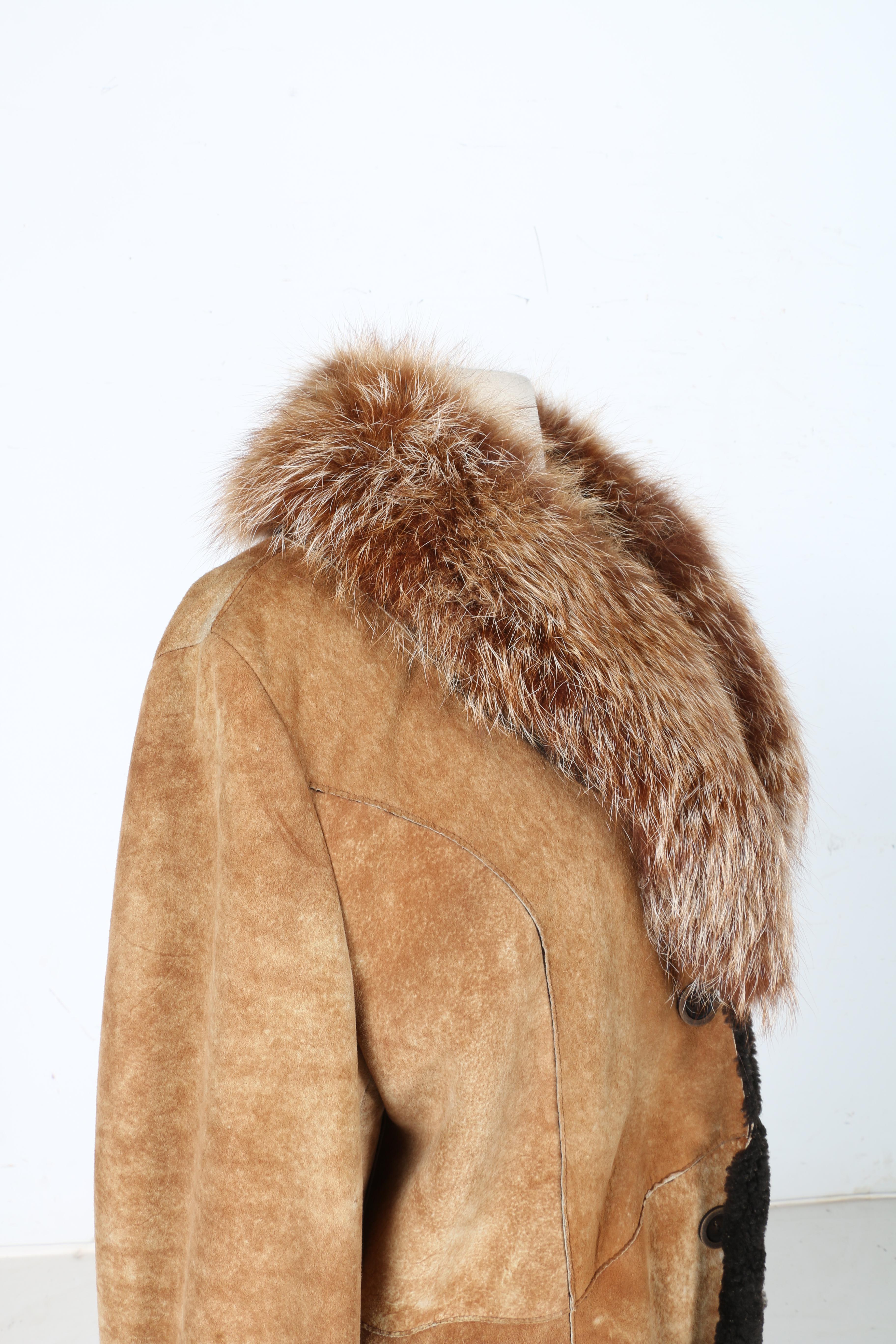 INOCHI Suede and Lamb Coat With Fox Collar