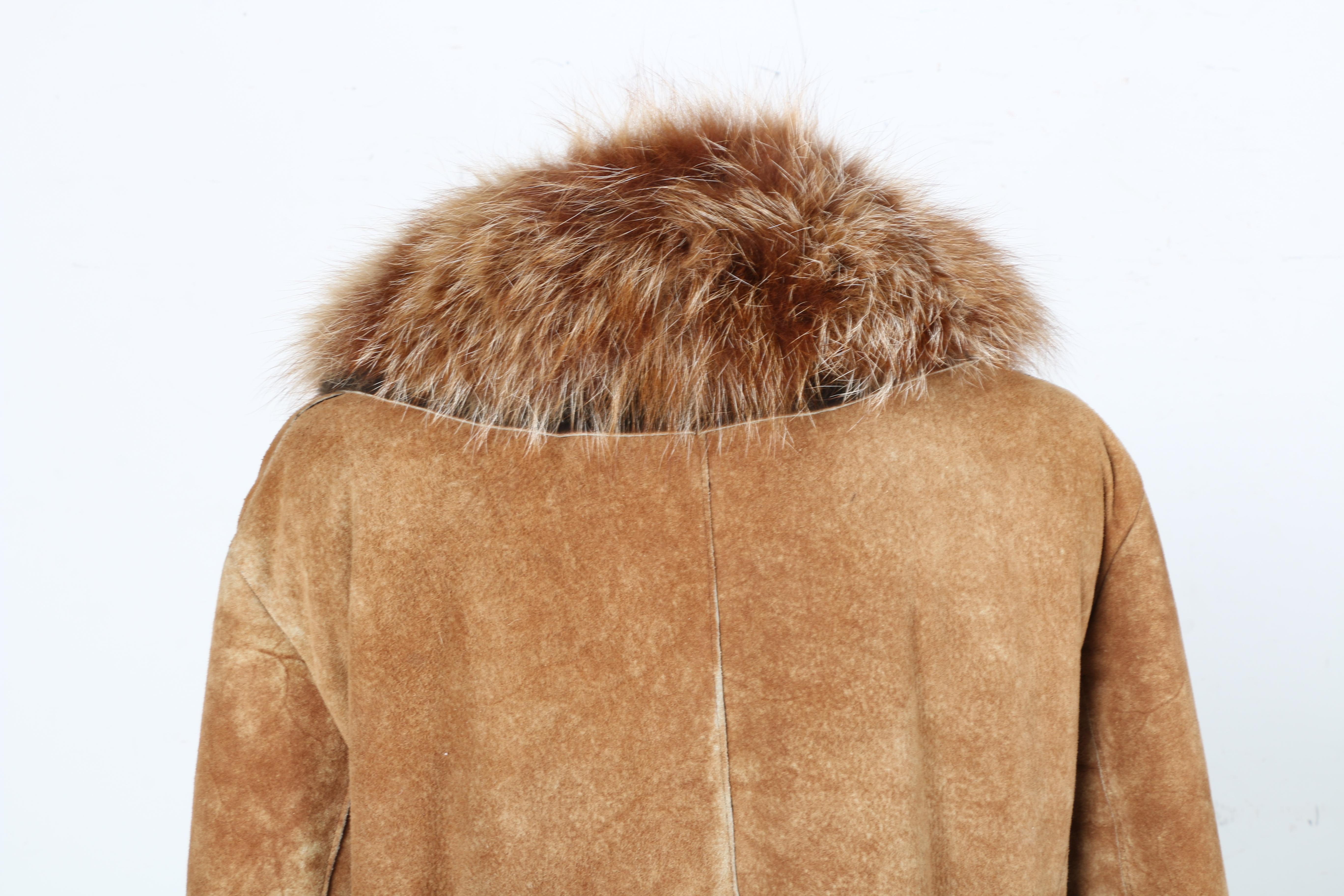 INOCHI Suede and Lamb Coat With Fox Collar