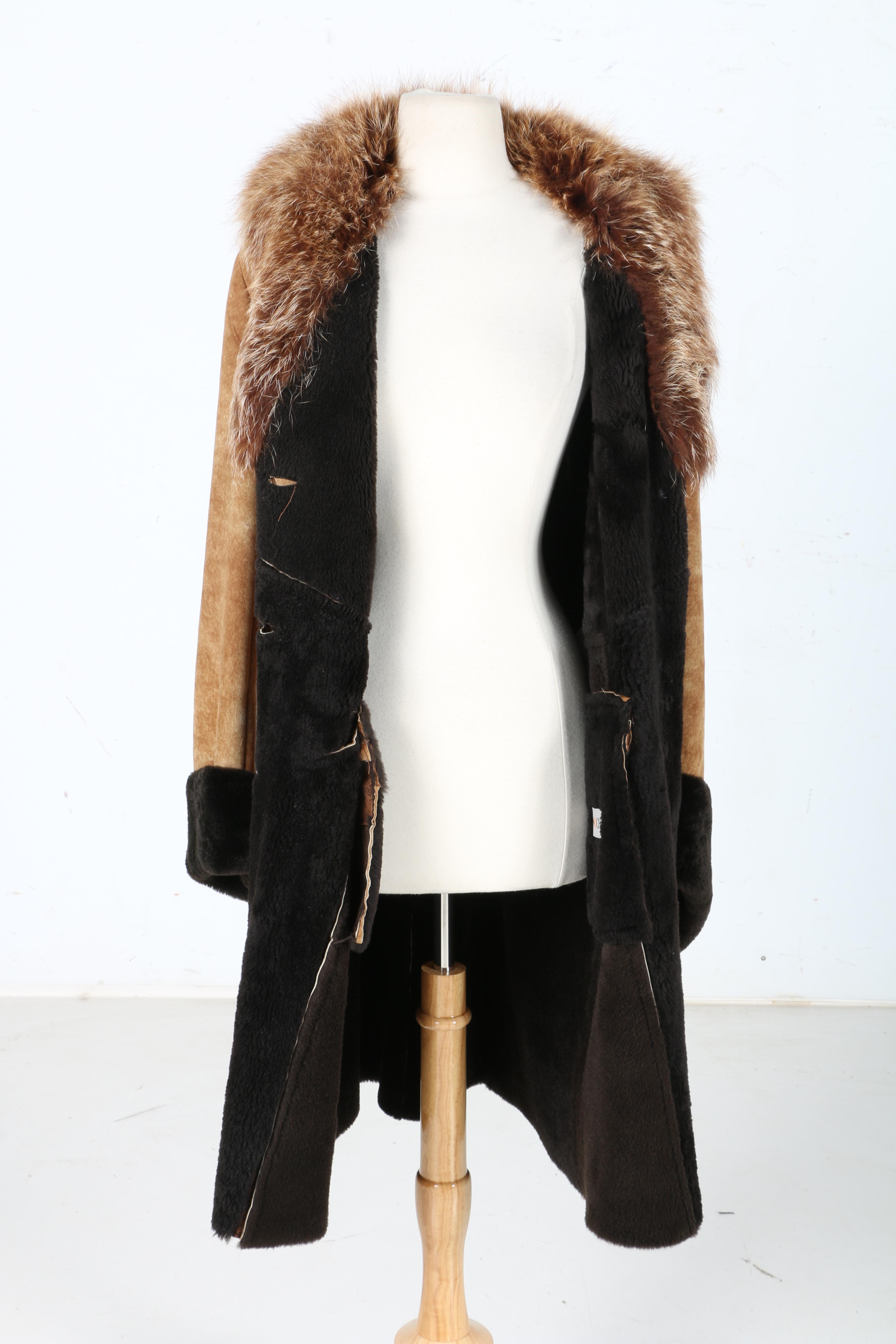 INOCHI Suede and Lamb Coat With Fox Collar