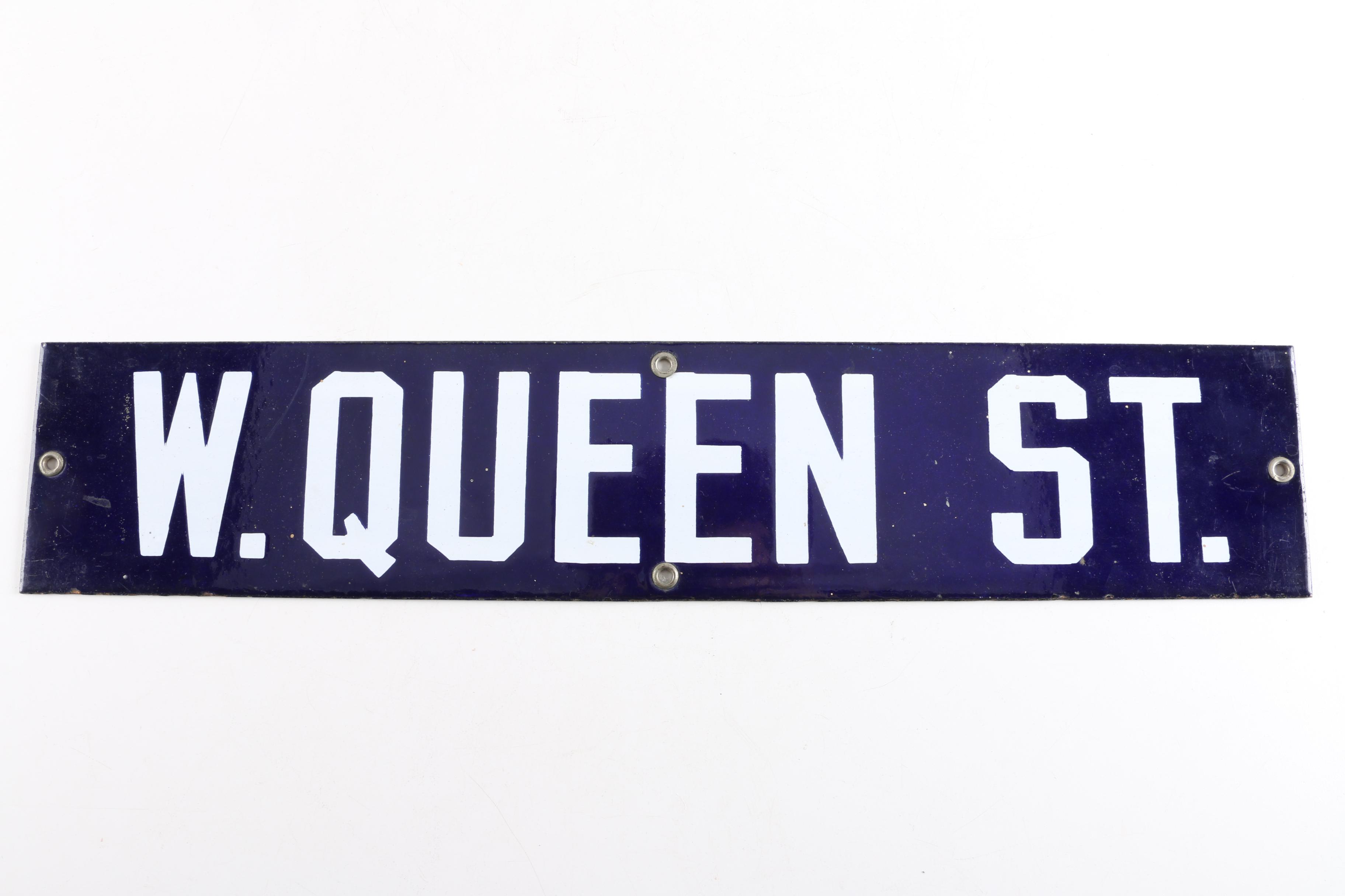 Enameled Street Sign "W. Queen St."