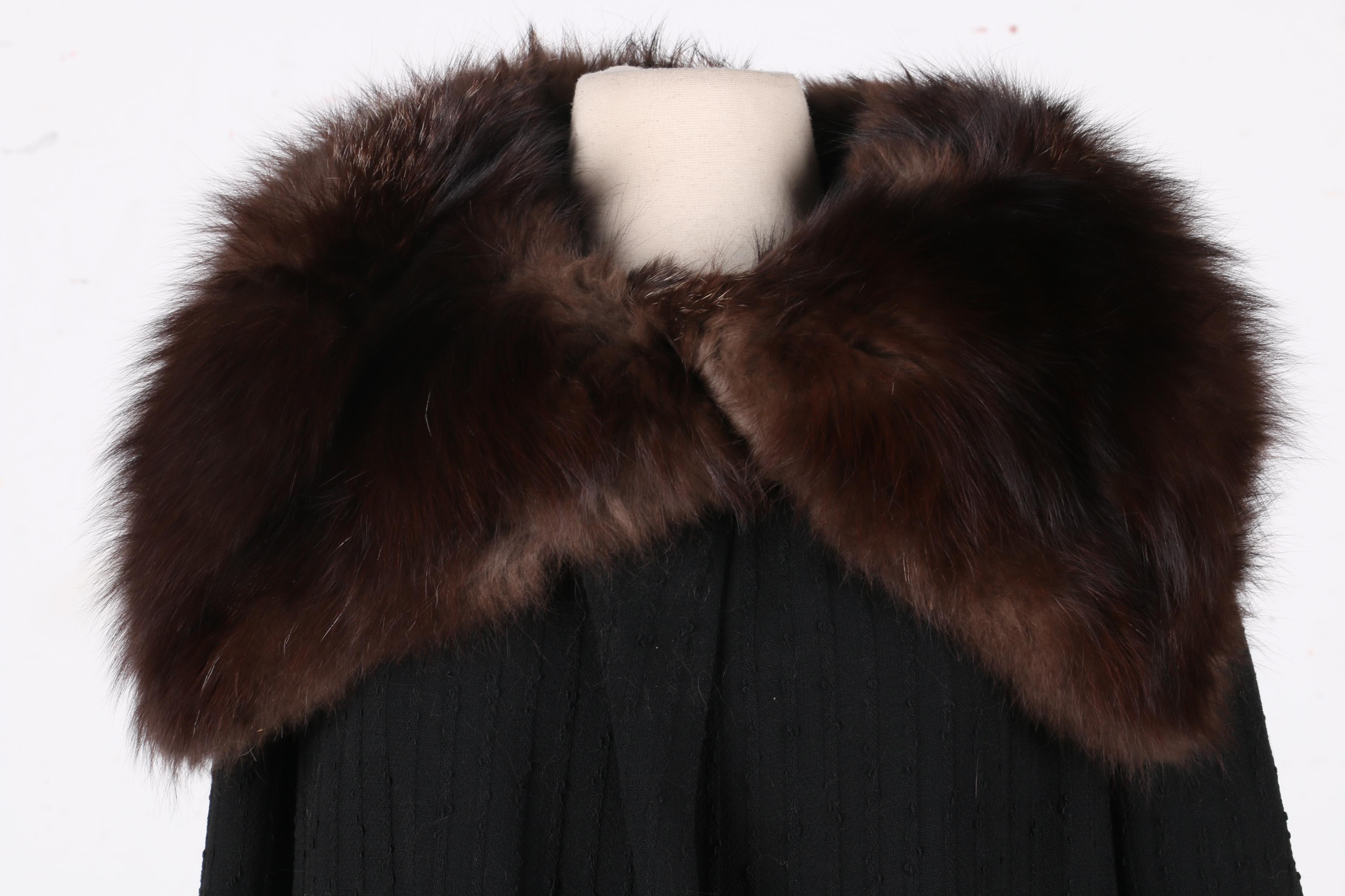 Women's Vintage Black Overcoat With Fox Fur Collar