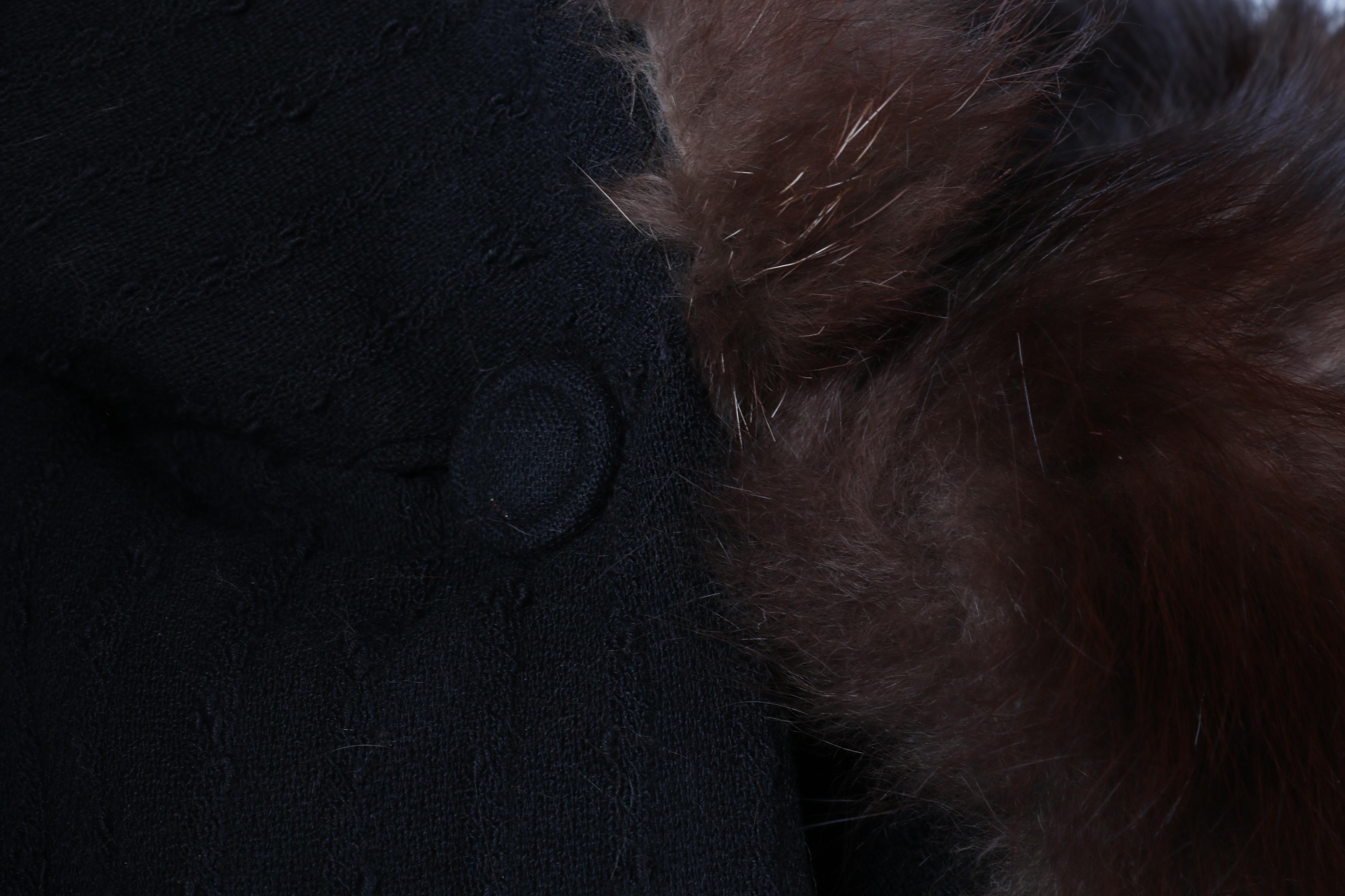 Women's Vintage Black Overcoat With Fox Fur Collar