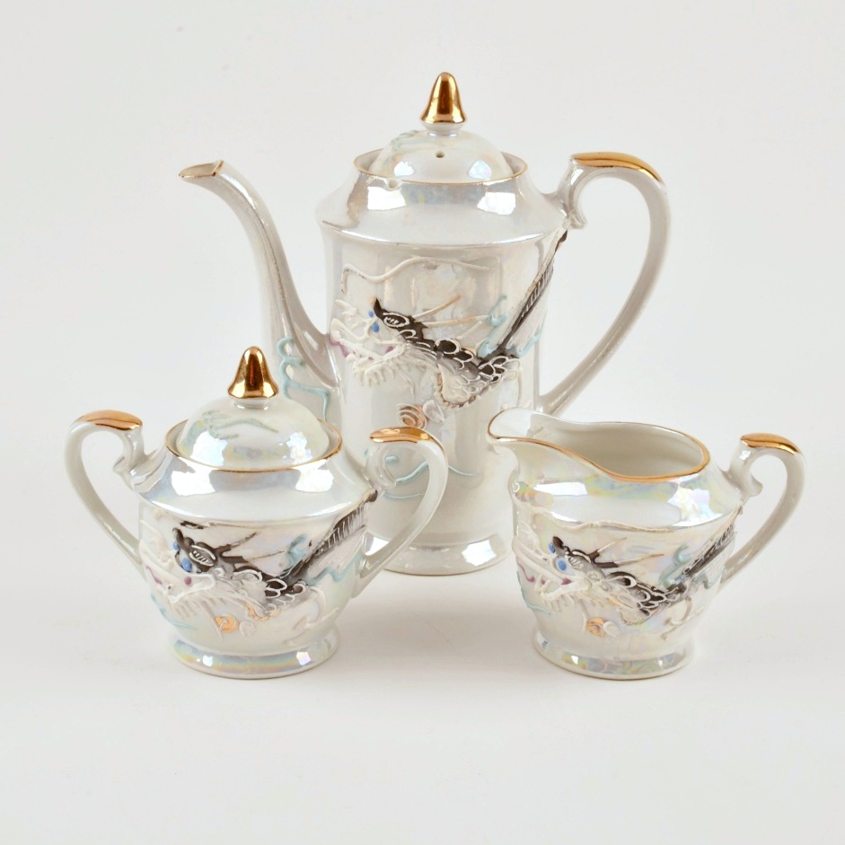 A Vintage White Luster Moriage Dragonware Teaset