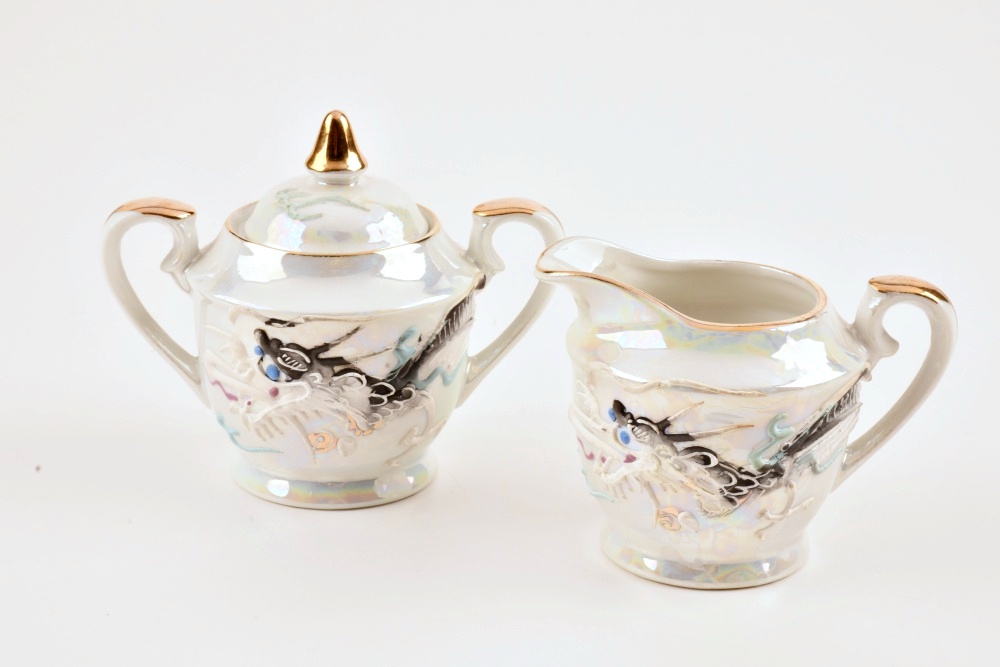 A Vintage White Luster Moriage Dragonware Teaset