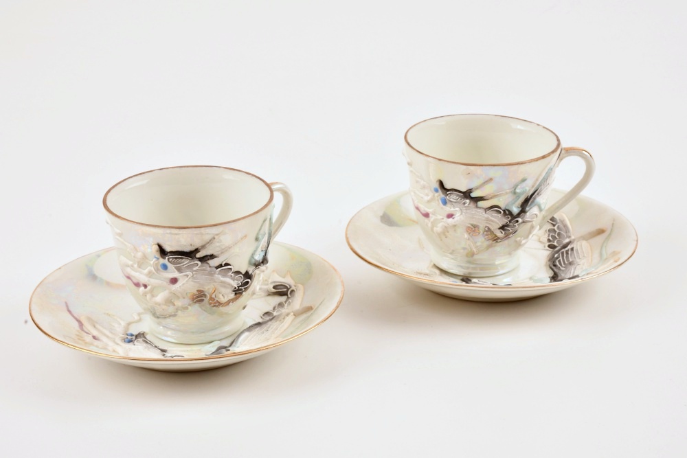 A Vintage White Luster Moriage Dragonware Teaset