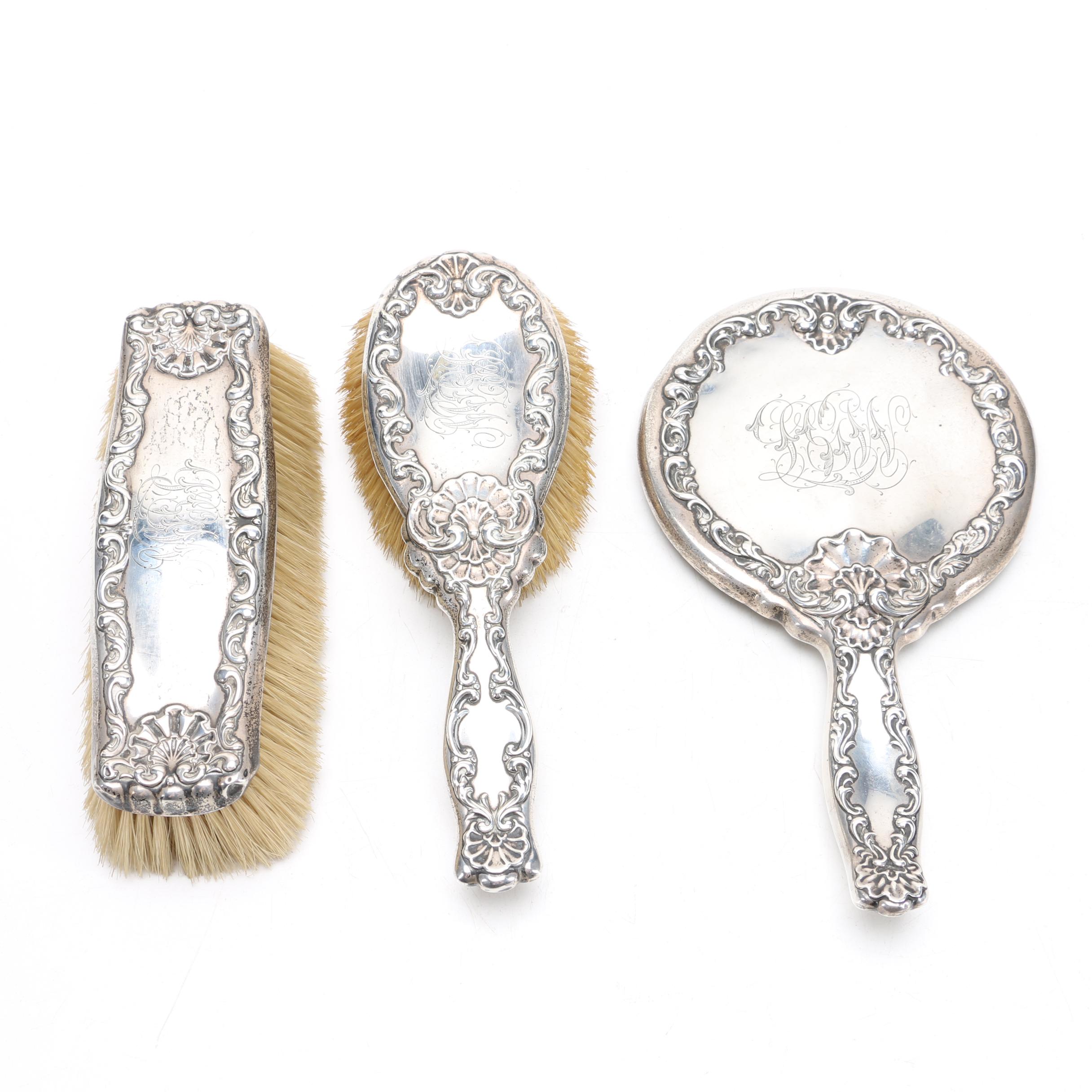 Whiting Manufacturing Co. Sterling Silver Mirror and Brushes