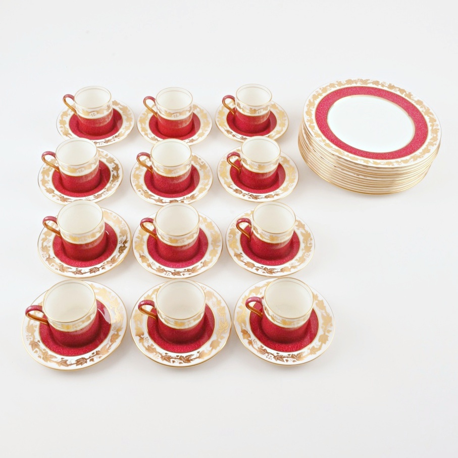 Wedgewood "Whitehall" Dessert Set for Twelve in Powder Ruby