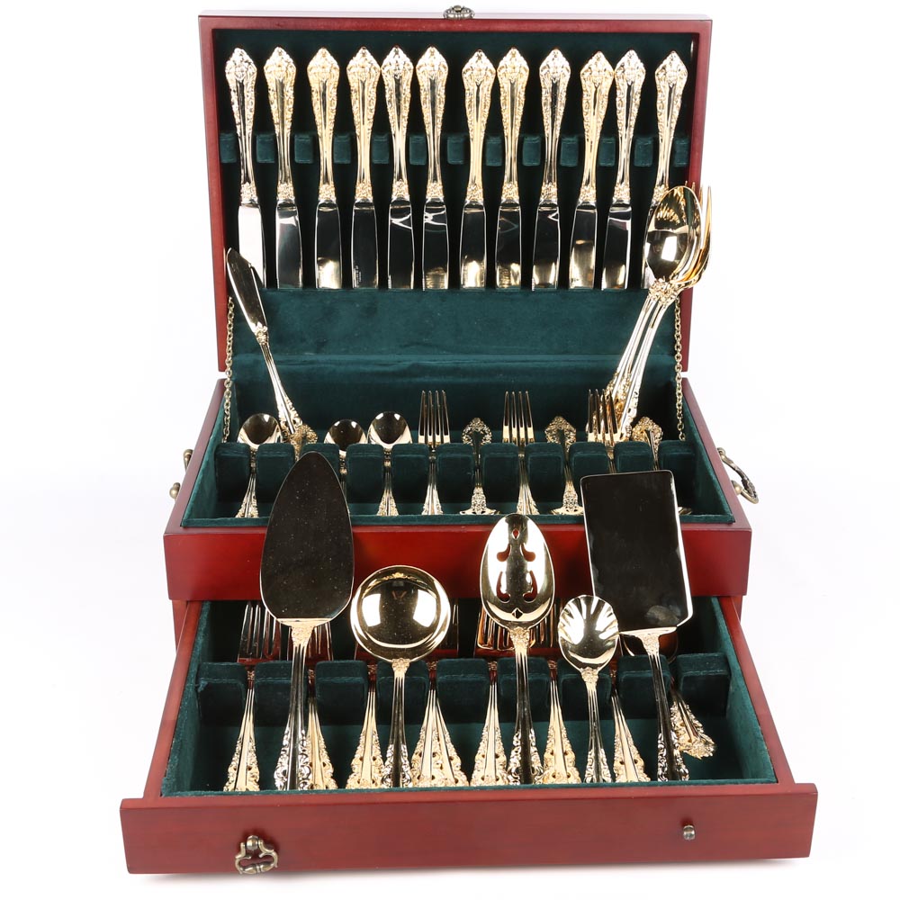 Wallace "Antique Baroque" Gold Plate Flatware Service for Twelve