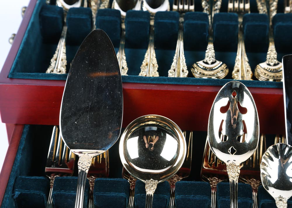 Wallace "Antique Baroque" Gold Plate Flatware Service for Twelve