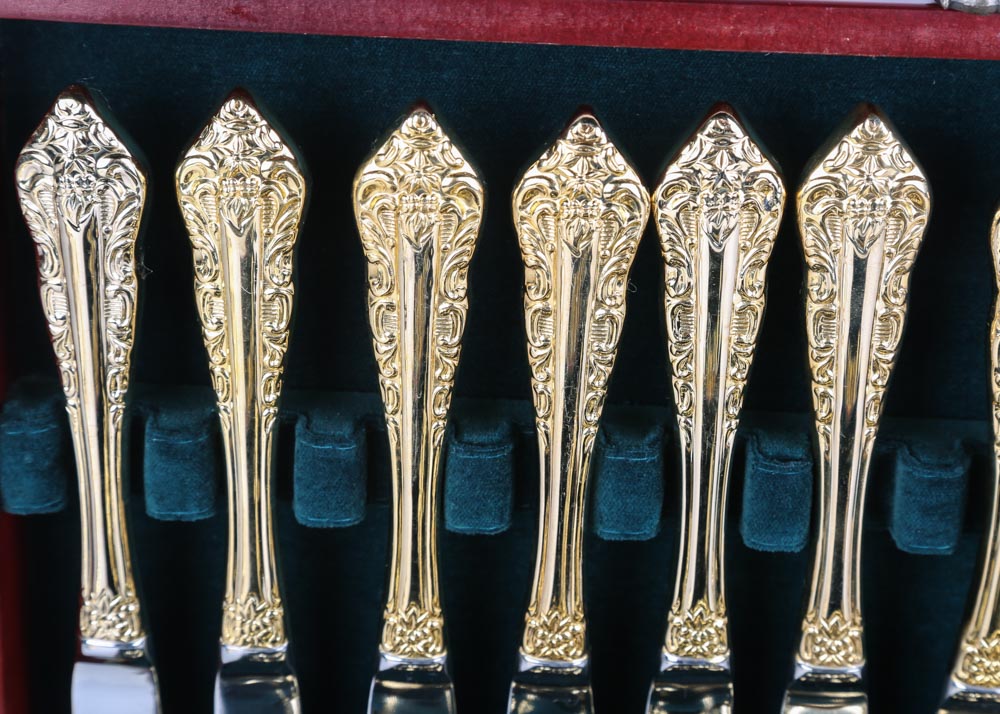 Wallace "Antique Baroque" Gold Plate Flatware Service for Twelve