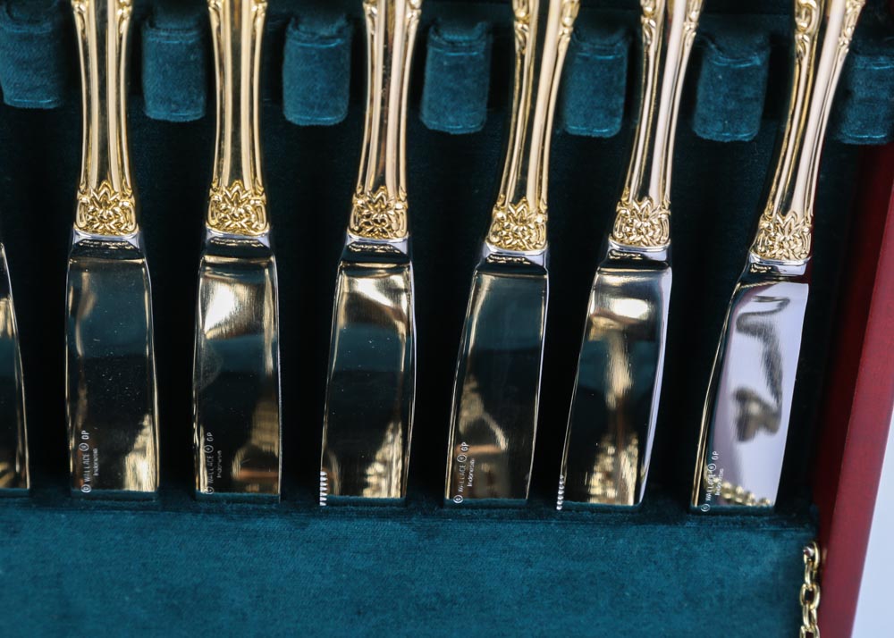 Wallace "Antique Baroque" Gold Plate Flatware Service for Twelve
