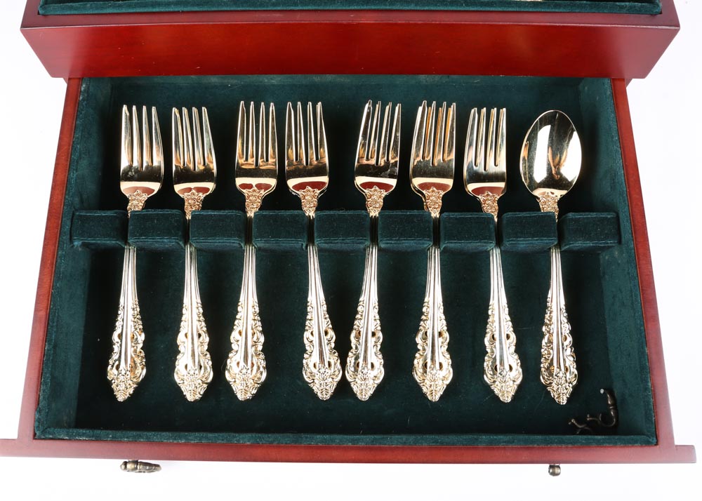 Wallace "Antique Baroque" Gold Plate Flatware Service for Twelve