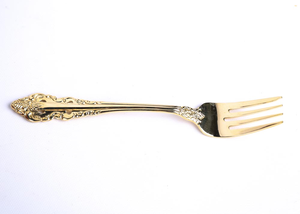 Wallace "Antique Baroque" Gold Plate Flatware Service for Twelve