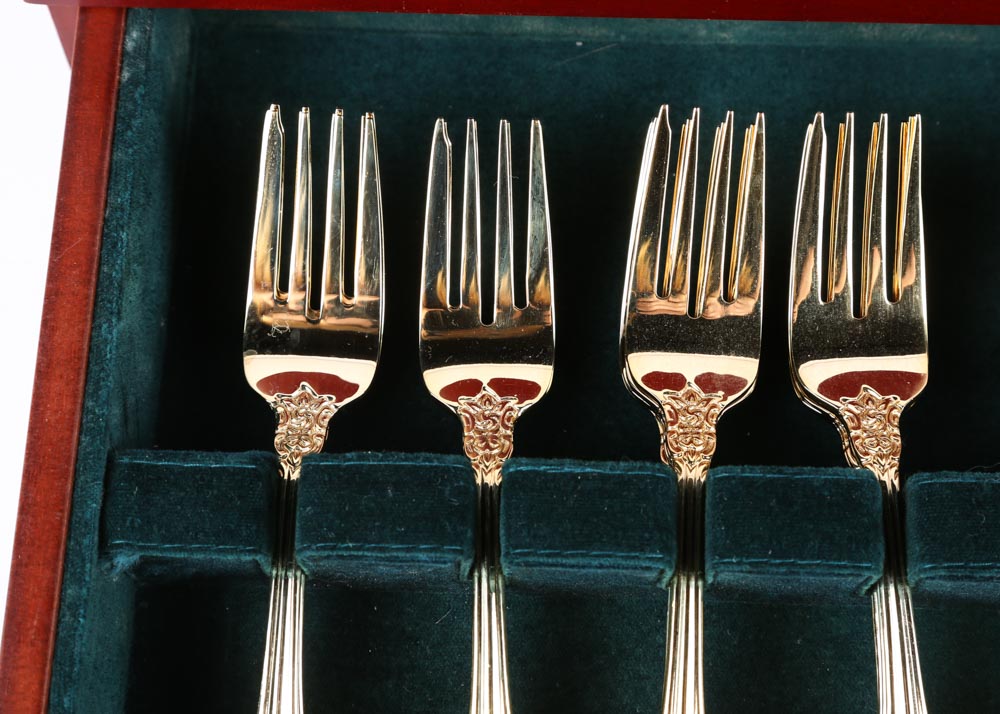 Wallace "Antique Baroque" Gold Plate Flatware Service for Twelve