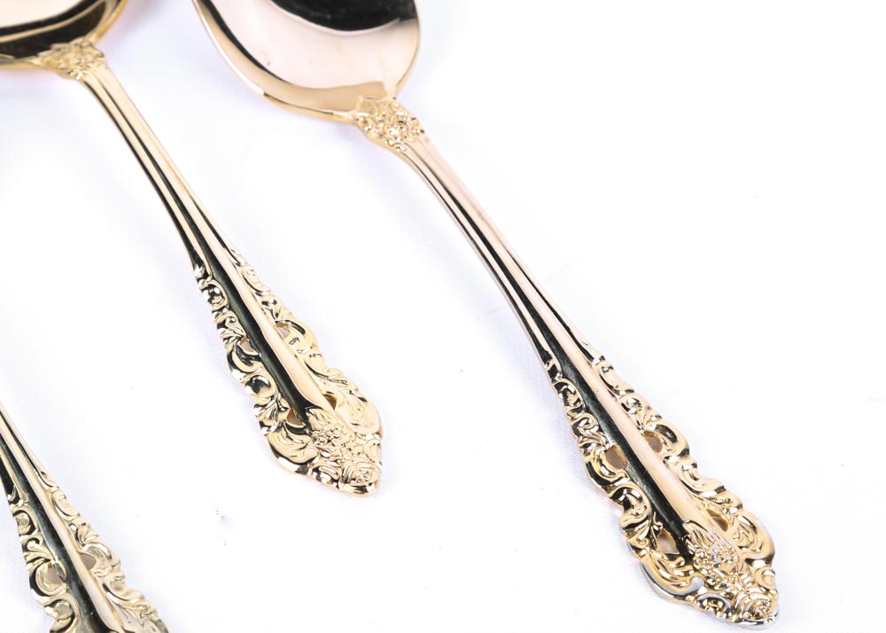 Wallace "Antique Baroque" Gold Plate Flatware Service for Twelve