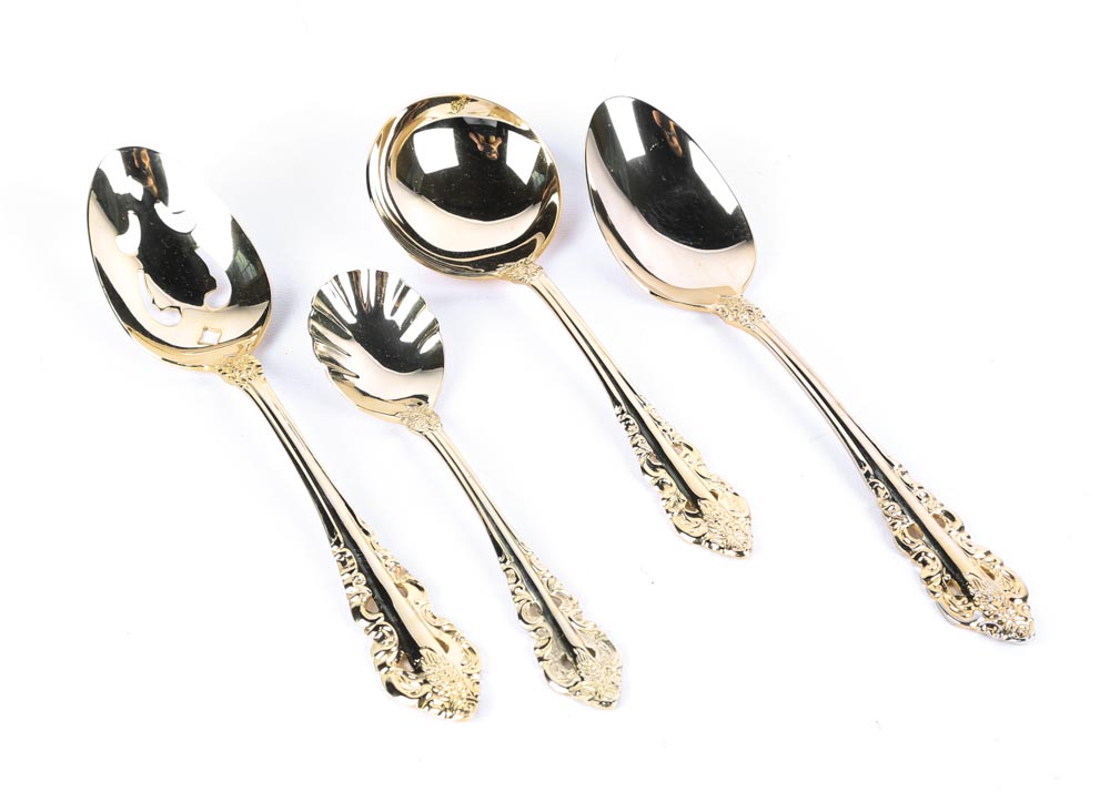 Wallace "Antique Baroque" Gold Plate Flatware Service for Twelve