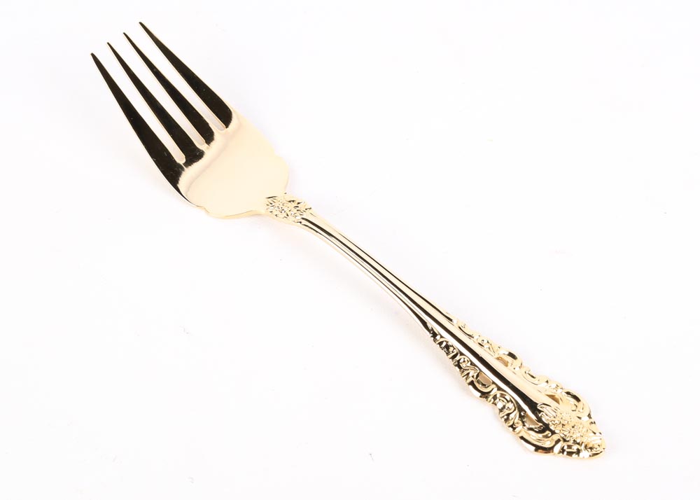 Wallace "Antique Baroque" Gold Plate Flatware Service for Twelve