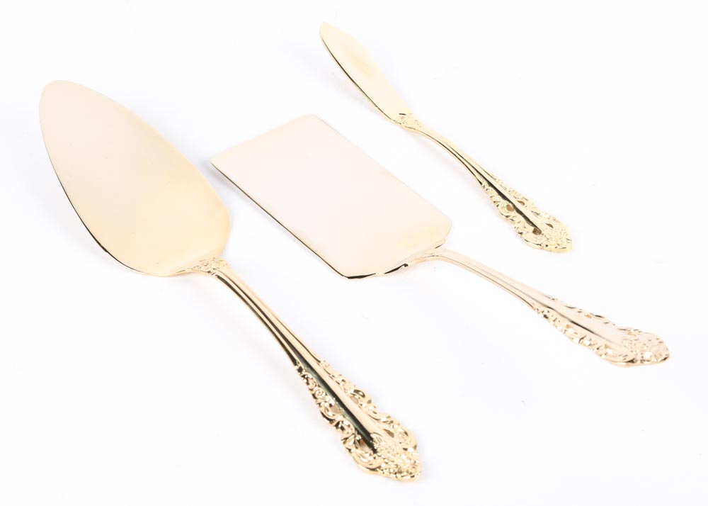 Wallace "Antique Baroque" Gold Plate Flatware Service for Twelve
