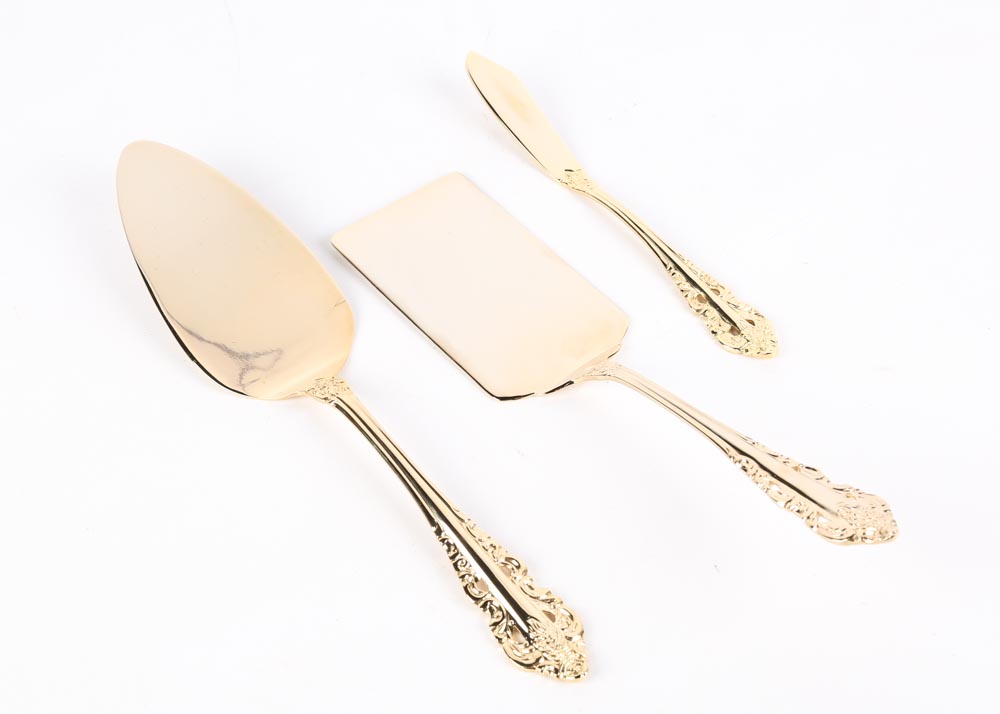 Wallace "Antique Baroque" Gold Plate Flatware Service for Twelve