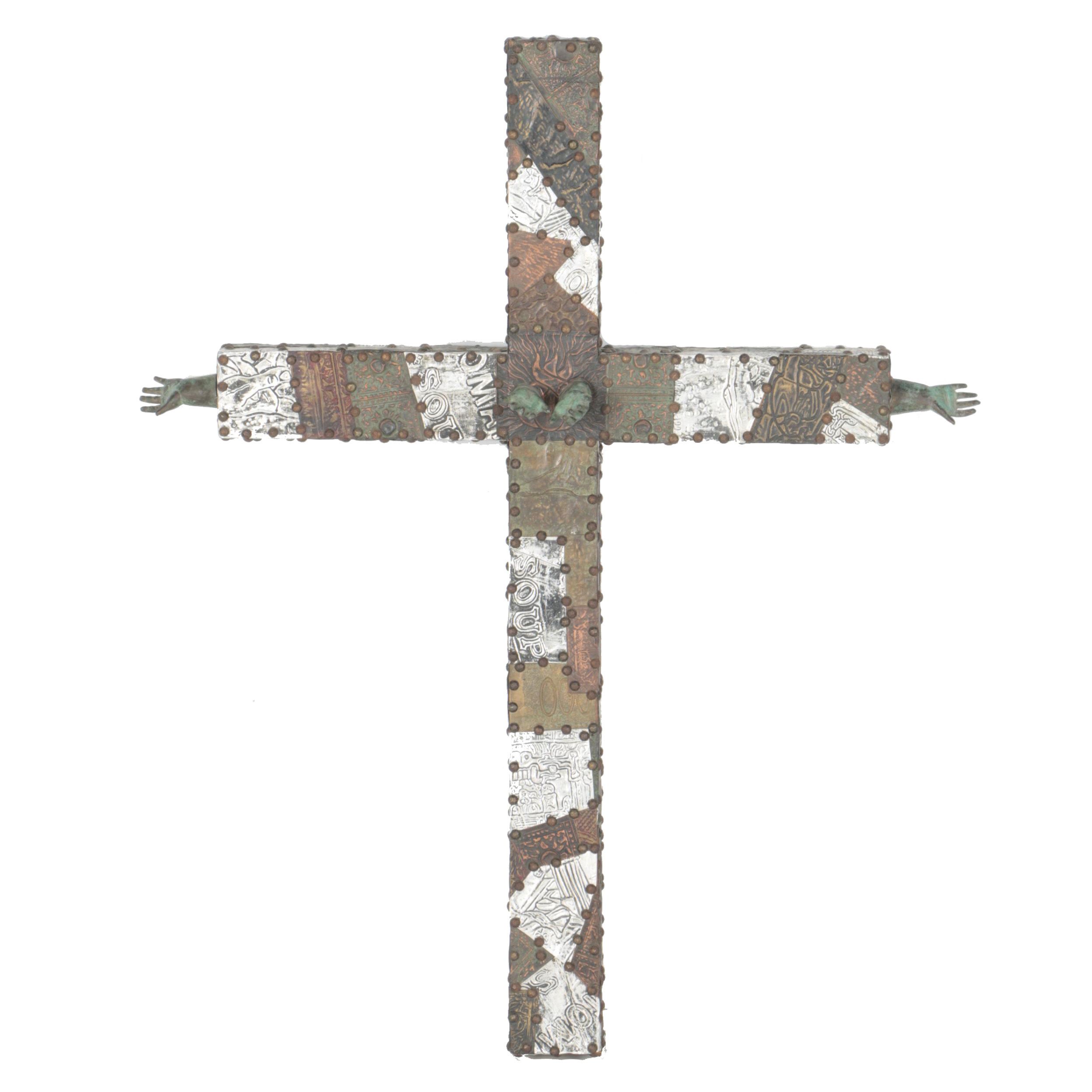 Wood and Metal Cross Sculpture