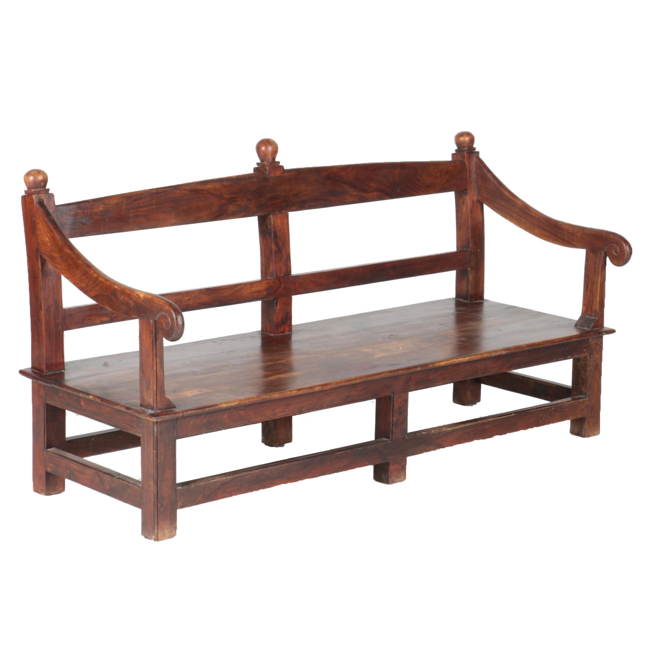 Vintage Chinoiserie Elm Bench