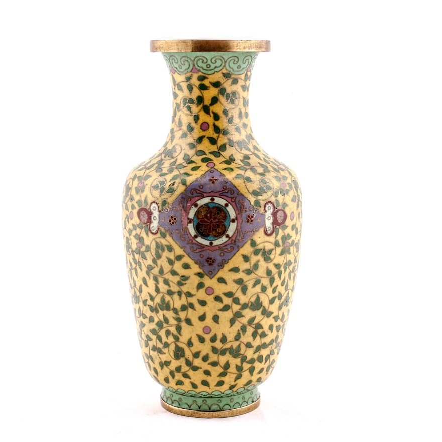 Early 20th Century Chinese Export Yellow Cloisonné Vase