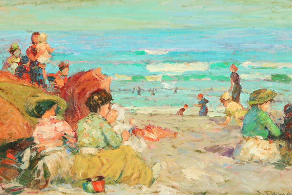 Jacques Deveau (French, 1937) Original Beach Scene on Canvas