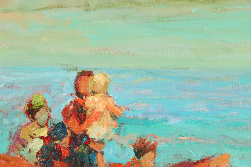 Jacques Deveau (French, 1937) Original Beach Scene on Canvas