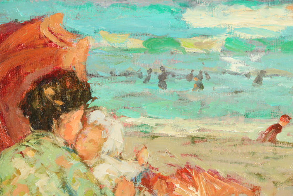 Jacques Deveau (French, 1937) Original Beach Scene on Canvas