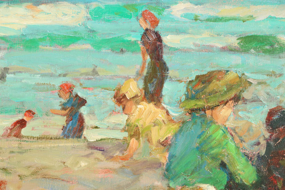 Jacques Deveau (French, 1937) Original Beach Scene on Canvas