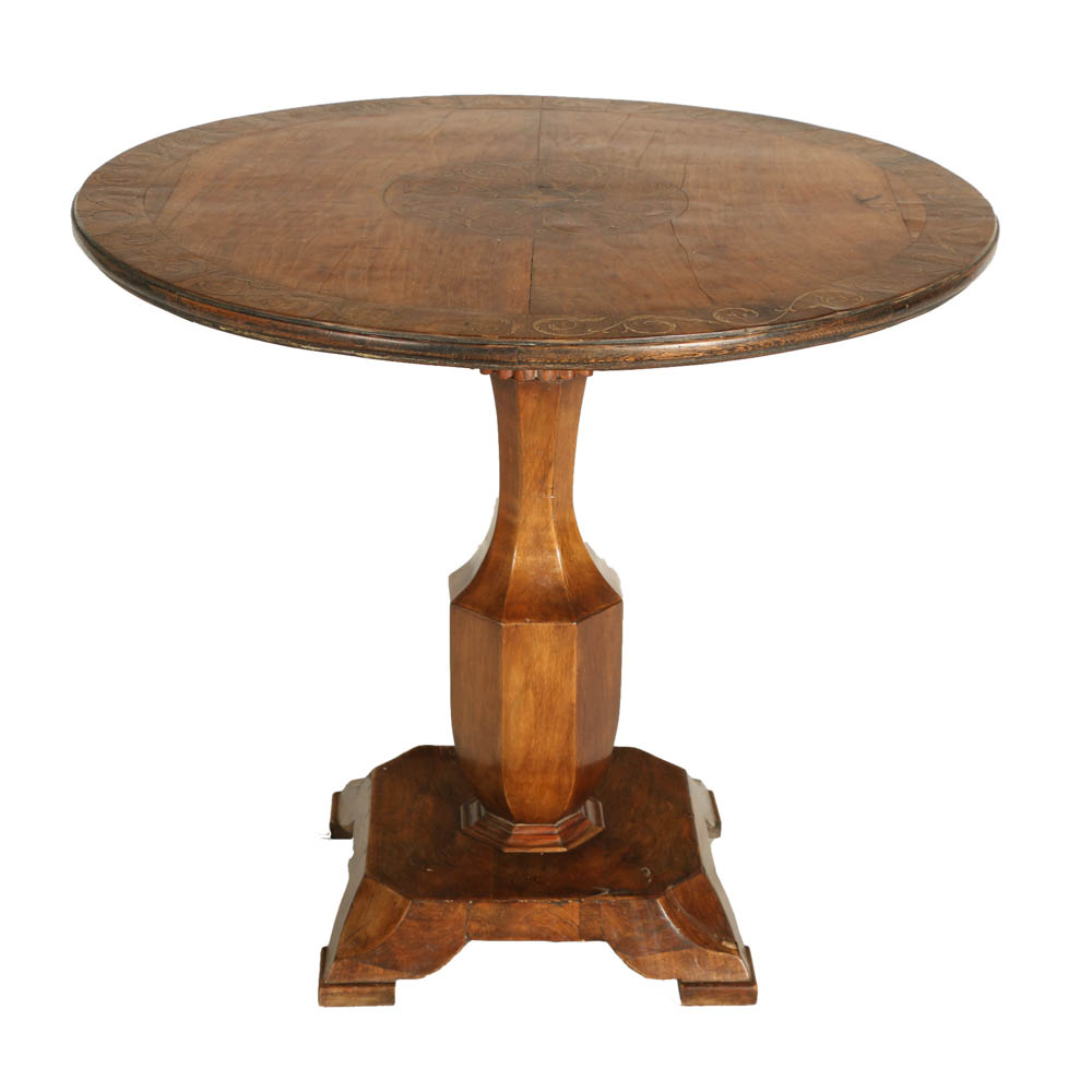 19th Century Italian Walnut Tilt Top with Delicate Marquetry