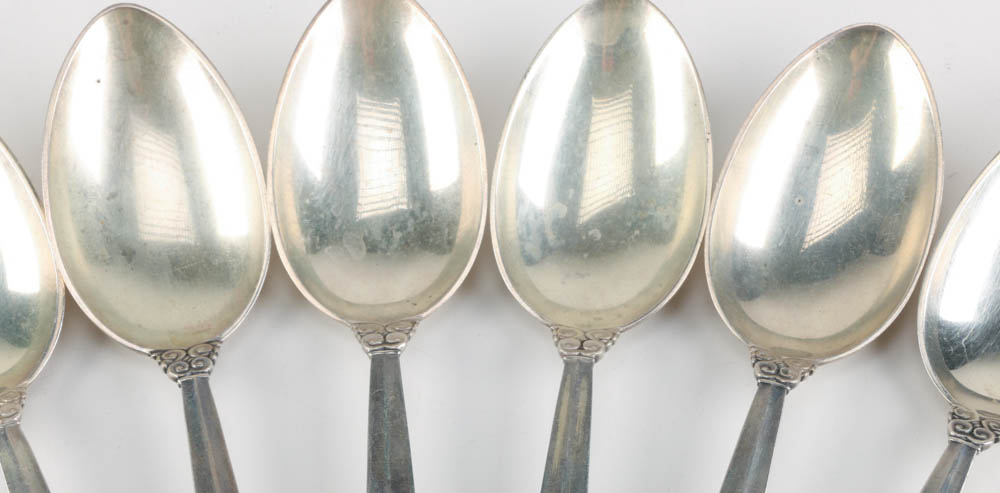 Twelve George Jensen Denmark Sterling Silver Acanthus Soup Spoons