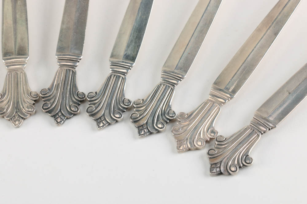 Twelve George Jensen Denmark Sterling Silver Acanthus Soup Spoons