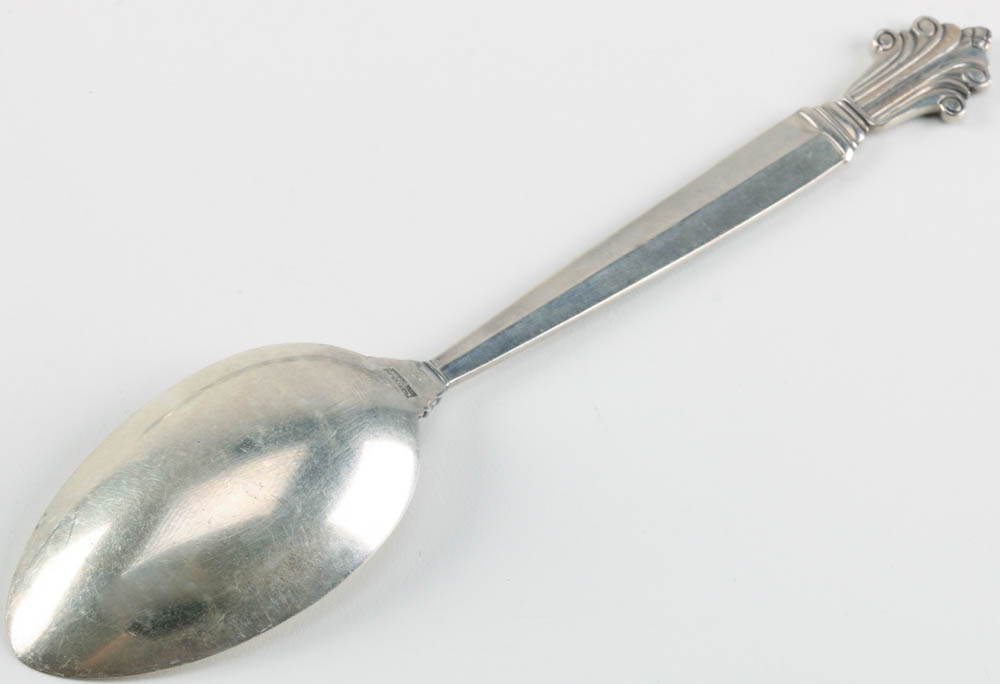 Twelve George Jensen Denmark Sterling Silver Acanthus Soup Spoons