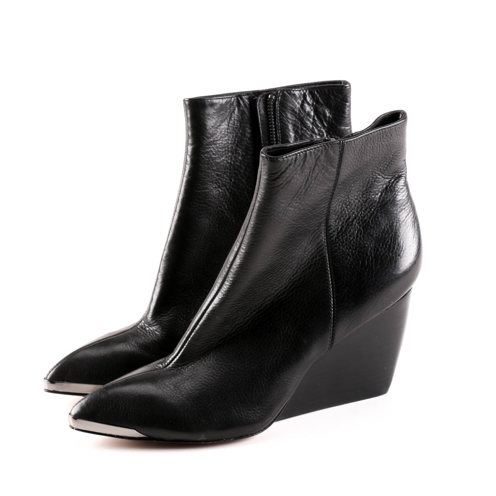 Designer Rachael Zoe Black Leather Ankle Boots with Wedge Heel