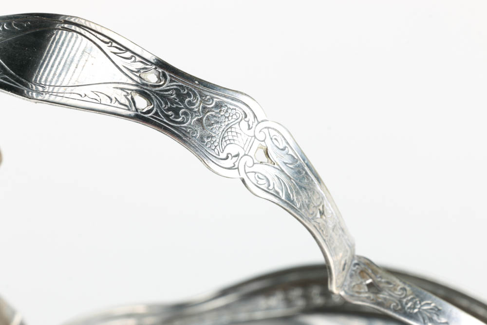 Pair of Antique Silver Plated Vases with Ruffled Rim and Handles